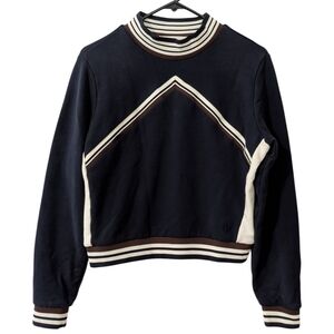 Tory Burch Sport Women's M French Terry Chevron Cropped Sweatshirt - Blue/Cream